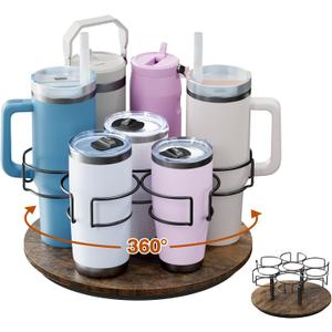 Water Bottle Organizer for Stanley 20/30/40oz, Rotating Cup Holder, Bottle Organizer for Simple Modern Owala Yeti, Tumbler Lazy Susan, Vintage Brown