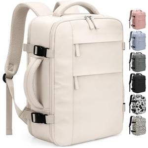 Pritent Travel Backpack for Women Man, Waterproof Laptop Backpack Travel Bag Airline Approved Carry on Weekender Overnight Bag Bookbag for Business,Travel, Work Fits 17.3 inch Laptop(Large,Beige)