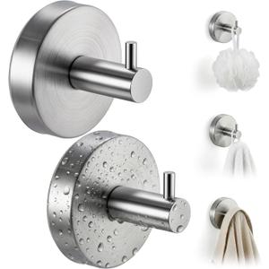 cleanan Suction Cup Hooks for Shower Wall - Heavy Duty Stainless Steel Bathroom Hanger, Vacuum Towel Hooks for Inside Shower Glass Door, Tile & Mirror, Waterproof Loofah Robe Holder No Drill (2 Pack)