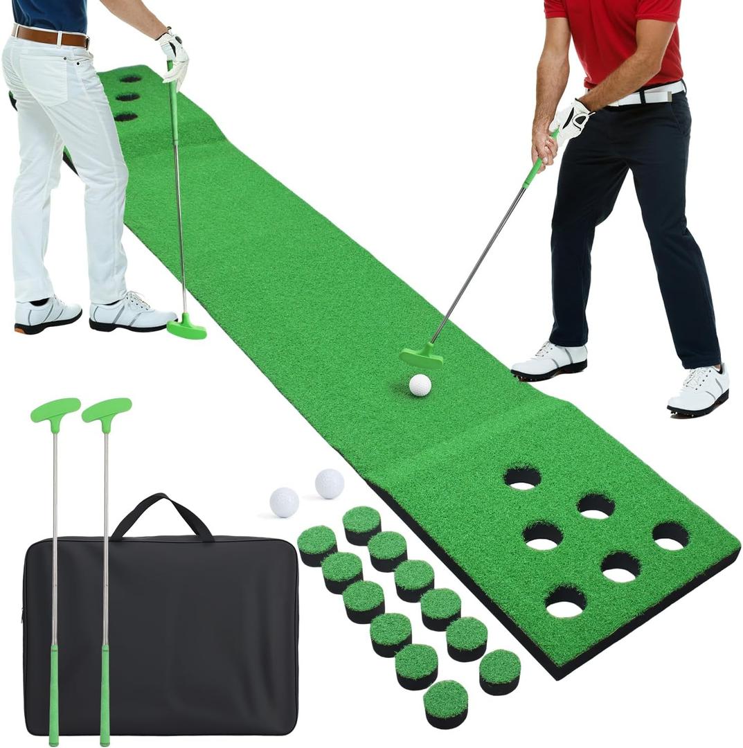 Golf Putting Game Set for Indoor & Outdoor, Portable Golf Pong Putting Green Mat with 2 Putters, 2 Balls,12 Hole Covers, 1 Storage Bag for Home, Backyard, Office & Party