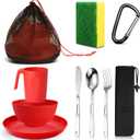 Scout Camping Mess Kit for Person Boy Scout Dishes Set Girl Scout Mess Kit with Mesh Bag Reusable Light Weight Eating Utensils Plastic Camping Cutlery Set for Travel Camp