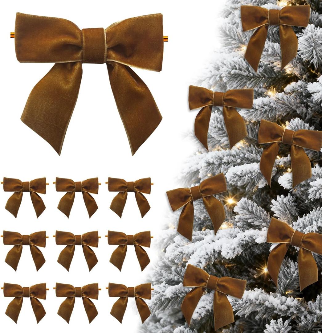 24 Pcs Camel Brown Small Velvet Bows Ornaments for Christmas Tree, Vintage Cute Velvet Bows Home Decor for Tree Mantle Wreath Gift Wrapping Crafts, 0.98 W/3.14 * 3.14 inch (Square)
