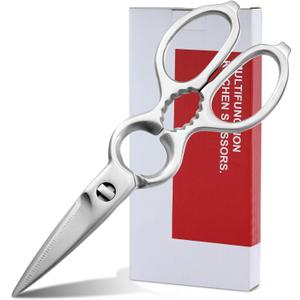 Stainless Steel Kitchen Shears Heavy Duty Full-Steel Forged Metal Scissors for Food, Professional Chef Shears Bone Cutting Meat Pizza Scissors Kitchen Utensils Come Apart, Silver