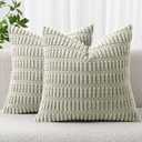 MIULEE Pack of 2 Corduroy Decorative Throw Pillow Covers 20x20 Inch Soft Boho Striped Pillow Covers Modern Farmhouse Home Decor for Summer Sofa Living Room Couch Bed Light Green