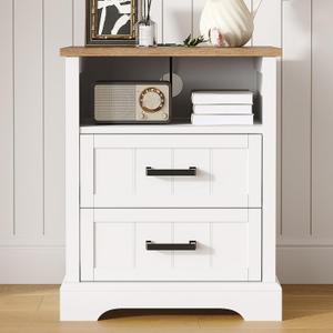ChooChoo Farmhouse Night Stands with Charging Station 2 Drawers, 1 pack