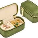 TAIMY Small Travel Jewelry Case, Mini Tiny Plush Velvet Jewelry Box for Women and Girls, Pocket Size Jewelry holder organizer for Rings Earrings and Small Items(Avocado Green)