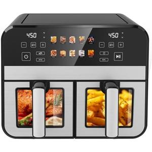 12QT Dual Basket Air Fryer, 12-in-1 Digital Air Fryer Oven with Visible Windows, 6QT x 2 Drawers, One-Touch LED Panel, Sync Finish, Dehydrate, Defrost, Roast, Bake, Reheat, Dishwasher Safe