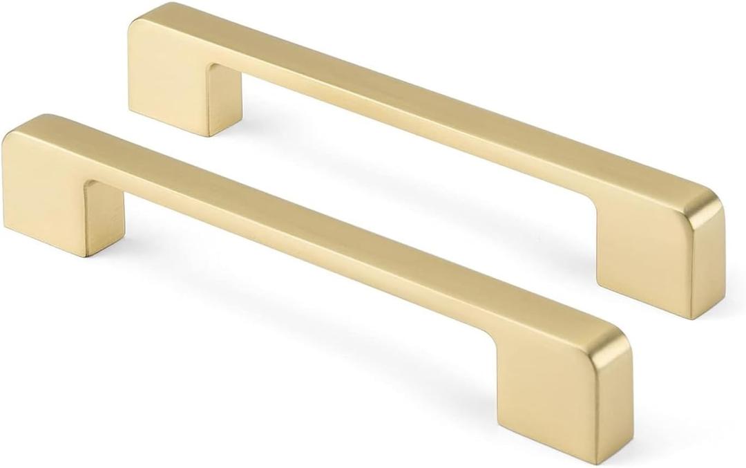 Rergy 5 Pack Cabinet Pulls Gold 5 in Cabinet Handles LS9901GD128 Solid Modern Drawer Pulls Gold Cabinet Hardware Pulls for Kitchen