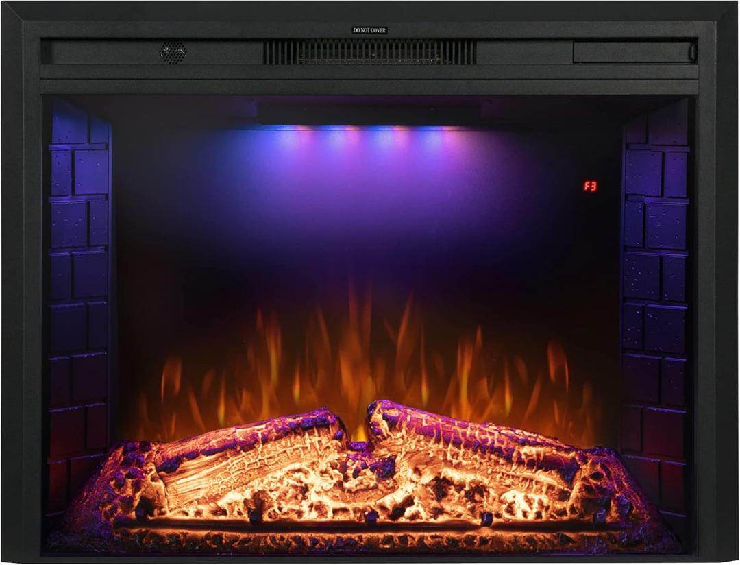 36'' Electric Fireplace Inserts, Recessed & Built in Wall Electric Fireplace Heater with Fire Crackling Sound, Adjustable Top Light & Flame Speed, Overheating Protection, 750/1500W Black