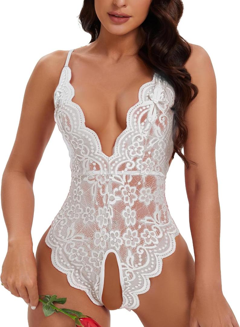 Women One Piece Lingerie Lace Bodysuit Deep V sexy Teddy Lingerie