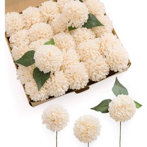 Ling's moment Cream Dahlia Foam Artificial Flowers Real Touch Faux Fake Flower for Home Decor Graduation Baby Shower Decorations Outdoors Party Favors Wedding Gifts Centerpieces Arrangements 25pcs