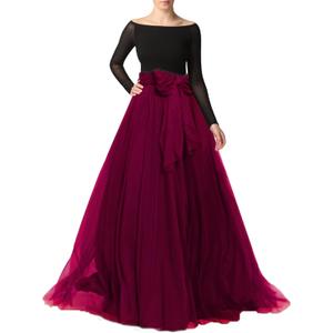 Women Maxi Long Tulle Skirt Floor Length with Bowknot High Waisted for Wedding Party Dress (Dark Red, Medium,US 4-16)