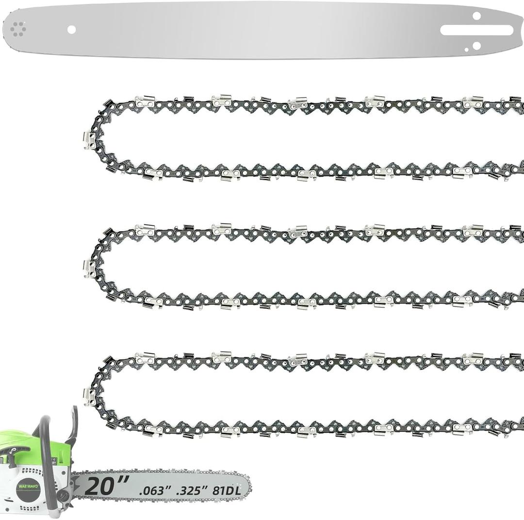 20 Inch Chainsaw Bar and Chain Combo for Stihl .325" Pitch .063'' Gauge 81 Drive Links Fits STIHL 20 Chainsaw Replacement Chains MS260 MS280 MS290 MS291 024 026 028 029 036 (3 Chains + 1Bar)