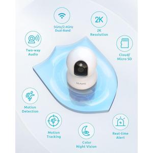 blurams Cameras for Home Security, 2K Pet Camera with Phone App, 360° PTZ Indoor Cameras, 2-Way Talk, Motion Tracking, Color/IR Night Vision, Cloud&SD, Works with Alexa (, 5GHz/2.4GHz Dual-Band)