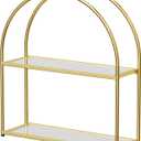 Crofy Gold Arched Frame Wall Shelf, Decorative 2 Tier Bathroom Wall Shelf with Transparent Tempered Glass Shelves and Robust Storage Capacity, 5.1" D x 17.9" W x 19.18" H
