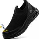Steel Toe Shoes Men Lightweight Comfortable Work Shoes Slip On Safety Shoe Walking Sneakers Puncture Proof Loafers (11, 938-black)