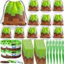 Pixel Theme Party Favors, Miner Game Birthday Party Supplies & Goodie Bags for Kids, Include Drawstring Bags Notebook Silicone Bracelet Highlighter for Gifts Fillers