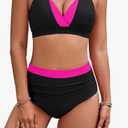 BMJL Women's High Waisted Bikini Sets Tummy Control Swimsuits Two Piece Color Block Modest Bathing Suit, Medium
