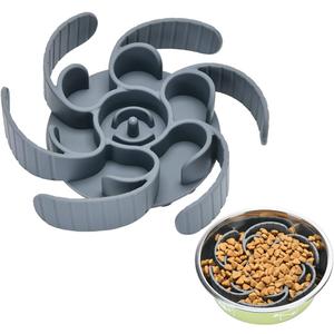 Slow Feeder Dog Bowls Insert, Third Generation upgraded Super Firm Eating Bowl Cuttable for Large Breed and Medium Small Size Compatible with Regular Elevated Metal Glass Dog Bowl (Gray)