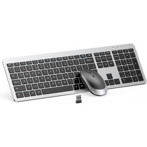 Wireless Keyboard and Mouse Combo - seenda Full Size Slim Thin Wireless Keyboard Mouse with On/Off Switch on Both Keyboard and Mouse - (Black and Silver)