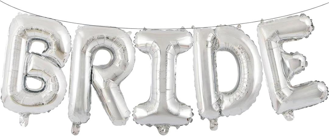 40 Inch Silver 'BRIDE' Balloon Banner - Large Mylar Letter Balloons for Bridal Shower, Bachelorette Party, Wedding Decorations, and Photo Backdrop Supplies