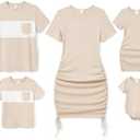 PATPAT Matching Family Outfits Mommy and Me Summer Outfits Short Sleeve Bodycon Dresses and T-Shirts Size L