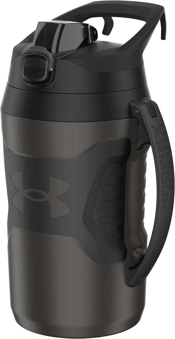 Under Armour Half Gallon Water Bottle Insulated, 64oz Insulated Water Bottle with Handle, Sports Water Jug, Fence Hook, Leak Resistant, for Baseball, Football & More (Jet Grey/Black)