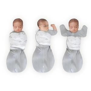 Amazing Baby Omni Transitional Swaddle, Swaddle Sleep Sack with Wrap & Arms Up Sleeves & Mitten Cuffs, Gray Stars, Small, 0-3 Months