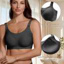 Jelly Wireless Push Up Bra for Women, Seamless Deep V Mesh Bralette, Comfortable Supportive T Shirt Bra No Wire (Black, L)