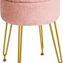 IBUYKE Teddy Velvet Storage Footrest Stool Ottoman, Makeup Vanity Stool Side Table with Removable Cover, Golden Steel Legs, Coffee Table Top Cover, Pink WBD010P