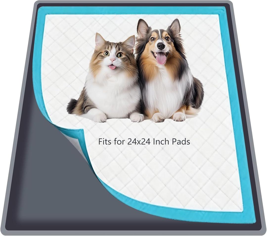 Silicone Dog Pee Pad Holder for Standard 24x24 in Pads, Non-Slip Leak-Proof Puppy Pad Tray, Portable Puppy Training Mat with Raised Edges for Floor Protection, Easy to Clean