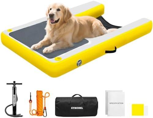 Gymodel Dog Pool Ramp, Inflatable Dog Boat Ramp, Non-Slip EVA Inflatable Floating Dock Ladder for Pools Boats Docks, Safe & Easy Water Access for Large Dogs, Yellow