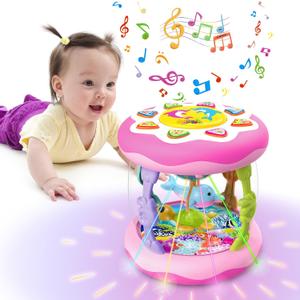 Baby Girl Toys for 6-12 Months Ocean Rotating Light Up Musical Toys Tummy Time Infant Toys 3-6 12-18 Months Baby Girl Toys 1 2 Year Old(Pink)
