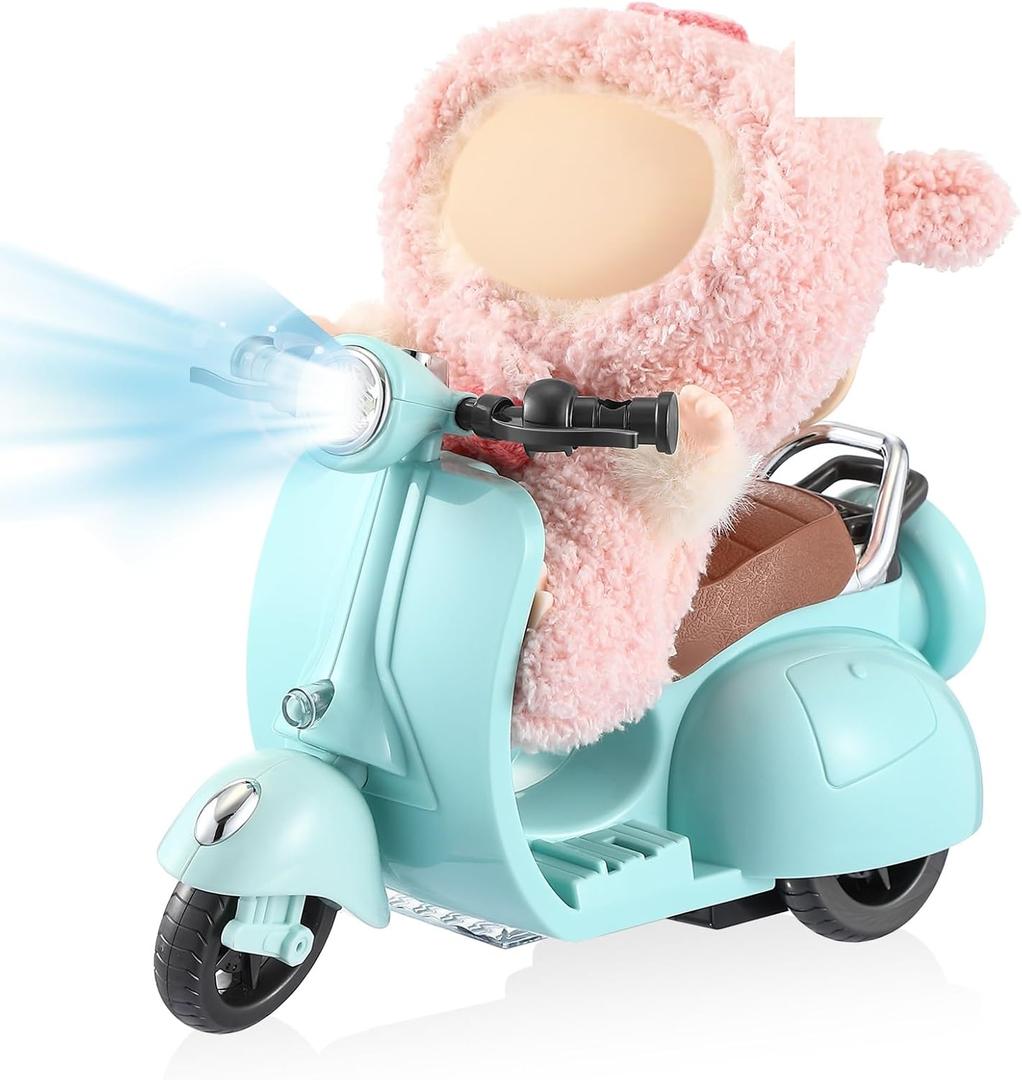 1 Pcs Doll Scooter Doll Vehicles Mini Electric Scooter Toy with Music & Lights Could Rotate 360 Dolls Accessories Cute Scooters Toy Ornaments Battery Not Included (Blue)