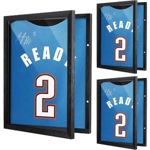 3 Pack T Shirt Display Frame, 18'' X 14'' Black Imitation Wood T Shirt Frame with 98% UV Protection Acrylic, 1" Depth of Usable Space Shadow Box, Display Case for Shirts, Jerseys, Memorabilia