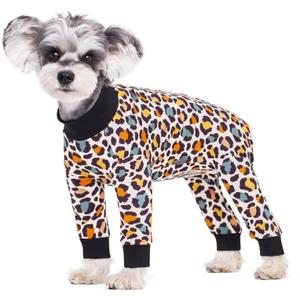 Dog Striped Recovery Suit, Puppy After Surgery Onesie for Female Male Dogs, Dogs Cats Long Sleeve Pajamas Bodysuit, Surgery Abdominal Wound Bandages Clothes, Dog Pant for Shedding Skin Disease (Small, Leopard)