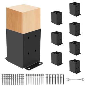 8 Pcs Post Base,4"x 4" Post Brackets(Actual 3.6"x 3.6"), Heavy Duty Black Metal Powder-Coated Thick Steel Post Anchor Outdoor for Support Deck Base Plate, Fence Kit,Mialbox Post Mount