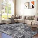 6x9 Washable Area Rug for Living Room, Non-Slip Soft Modern Abstract Large Carpet, Low Pile Neutral Rugs for Bedroom, Dining Room, Home Office, Dorm, Indoor Decor, Black and Grey