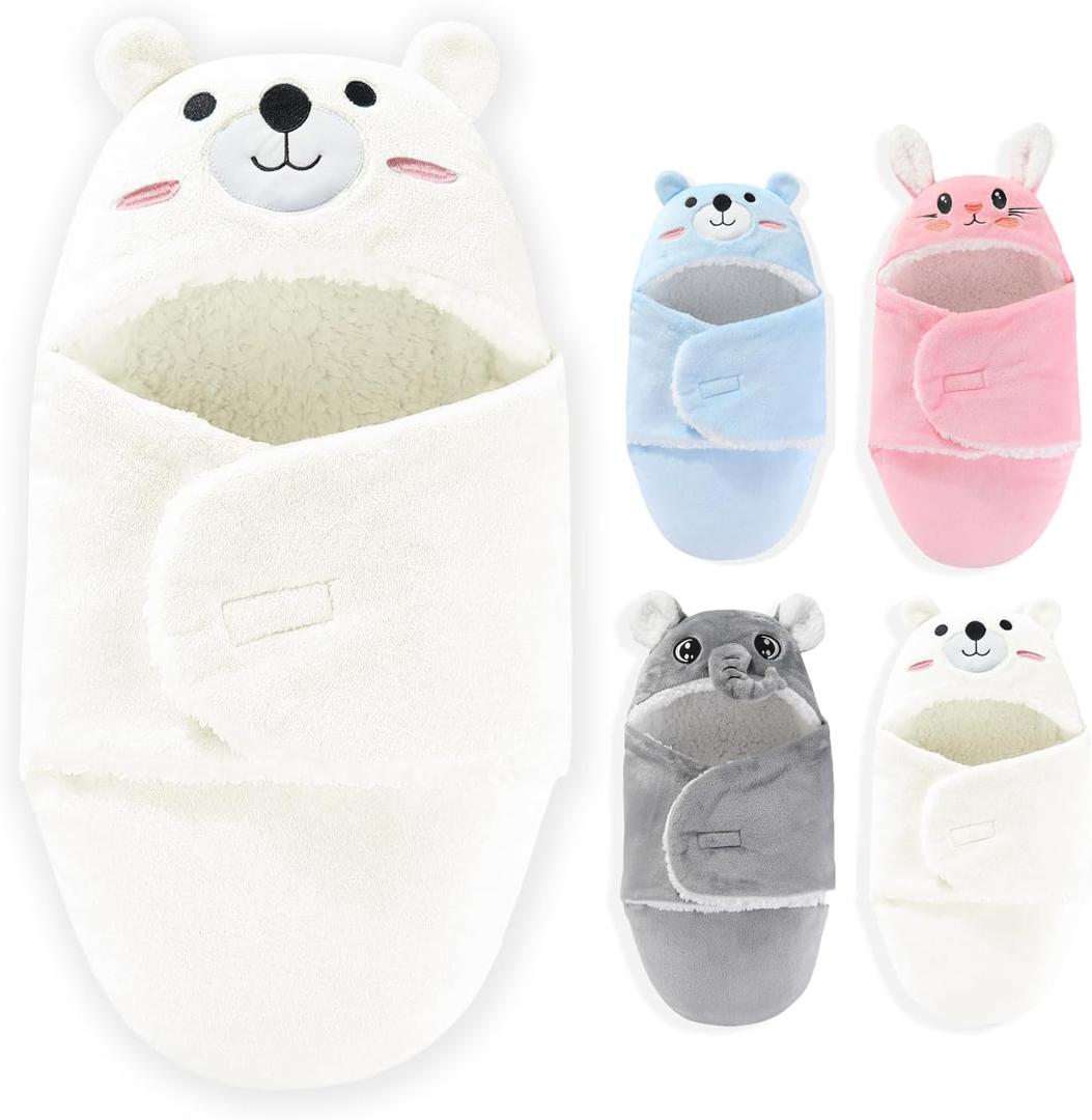 Swaddles for Newborns,Personalized Baby Sleep Sack,Infant Cute Plush Receiving Blanket 0-6 Months for Girl Boy (White Bear)