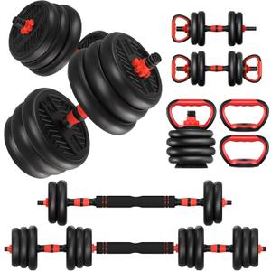 Adjustable Dumbbells,
 Free Weight Set with Connector, 4 in1 Dumbbells Set Used as Barbell/Kettlebells/Push up Stand, Fitness Workout Equipment for Home Gym for Youth,Women/Men Color: Black 20LBS (10LBS*2) + Kettlebell Handle (1.76LBS*2)