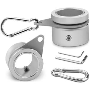 Flag Pole Rings, Aluminum Alloy Flagpole Rings 360 Rotating Anti Wrap Mounting Ring, Spinning Clips with Carabiner for 0.75-1.02 Inch Diameter- Pack of 2 (Matte Silver)