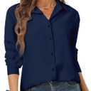 Women's Button Down Shirts Long Sleeve Basic Classic Soft Shirt Collared Fashion Dressy Casual Blouses (Medium, 5288_navy Blue)