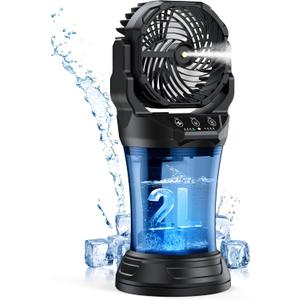 Portable Misting Fan for Outdoor Patios - 30000mAh Rechargeable Battery Operated Camping Fan with 2L Water Tank, 4 Spray, 4 Speeds & RGB Light for Fishing/Travel/Garden Party/Golf/Tent/Office