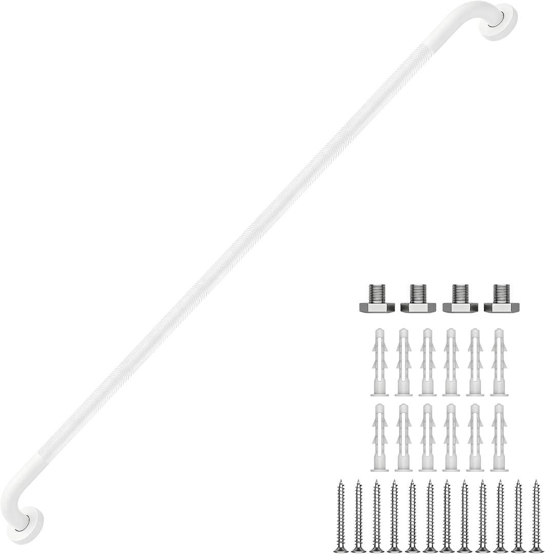 48 Inch Grab Bars 1.25" Dia, White 304 Stainless Steel Bathroom Grab Bar, Anti Slip Knurled Safety Bar, Wall Mount Handicap Grab Bars, Support Handrail for Seniors Elderly Injury