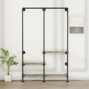Industrial Wall Mounted Clothes Rack, Black Double Hanging Rods Clothing Rack, Heavy Duty Pipe Clothing Racks With Three Shelves Retail Display Garment Rack for Home/Boutique Industrial Wall Mounted Clothes Rack, Black Double Hanging Rods Clothing Rack, Heavy Duty Pipe Clothing Racks With Three Shelves Retail Display Garment Rack for Home/Boutique