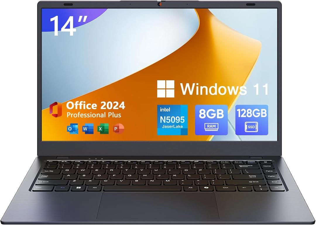 Win11 Laptop, 8GB RAM/128GB SSD, 14.1 inch HD Display, Intel N5095 Quad Core Processor Notebook Computer, Support 2.4G/5G Hz WiFi, BT