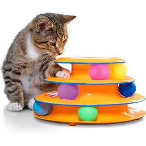 Catstages Tower of Tracks 3-Level Cat Track Toy with 6 Balls, Interactive Toy for Indoor Cats, Orange