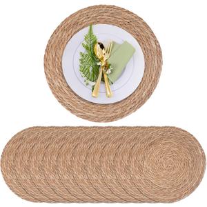 10 Pack 13 in Round Woven Placemats Plate Chargers,Rattan Wicker Table Mats Jute Braided Chargers for Dinner PlatesBoho Farmhouse Rustic Woven Place Mats for Dining Table Decor