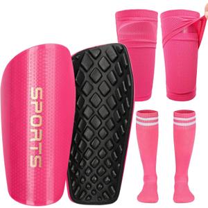 Soccer Shin Guards for Kids Youth, Toddler Shin Pads with Sleeves and Long Soccer Socks for Age 2-12 Boys & Girls Toddler Children Teenagers, Protective Lightweight Soccer Equipment (M5-8 years, pink)