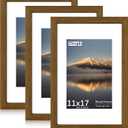 11x17 Poster Frame, Display Pictures 8X12 with Mat or 11x17 Without, Wall Hanging Frames, Rustic Brown, 3 Pack
